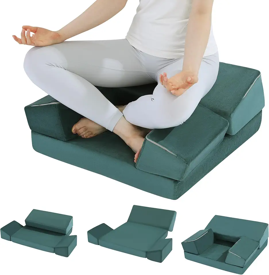 HOMBYS Large Meditation Cushion Foam Meditation Pillows for Sitting on Floor, Yoga Pillow for Adult, Meditation Mat with 2 Knee Cushions and Hip Support-3 Shapes for Different People, Green