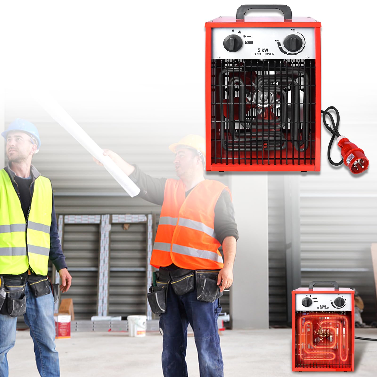 Termowentylator elektryczny 5 kW, dmuchawa grzewcza z wbudowanym termostatem i zabezpieczeniem przed przeciążeniem, 400 V, przemysłowy grzejnik elektryczny