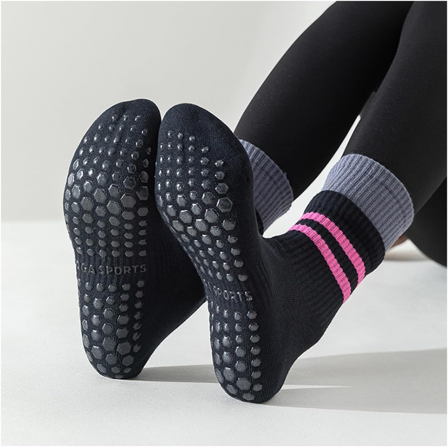 Women Yoga Pilates Socks with Grips Non Slip Cotton for All Seasons Crew Series 40