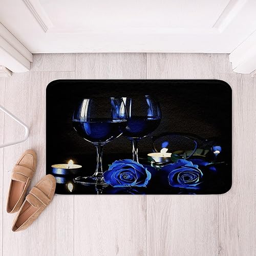 Miniatura 2 de Tapetes de baño de copa de vino rosa, tapetes de baño rosa azul rey, alfombra de entrada floral botánica, alfombra de entrada floral 3D, tapetes