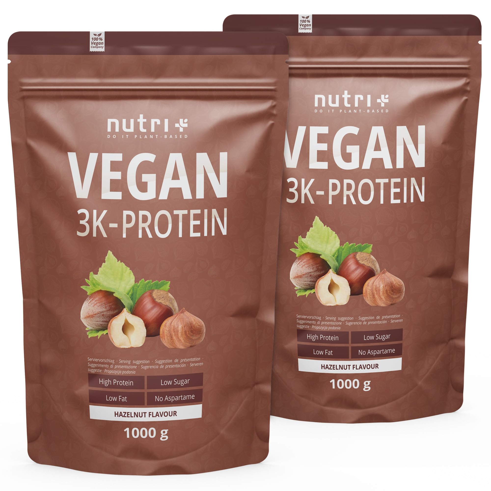 Nutri + Polvere proteica vegana nocciola 2 kg – 83% di proteine – 3 K polvere di nocciola – polvere proteica vegana senza latte e siero – sapore di noce