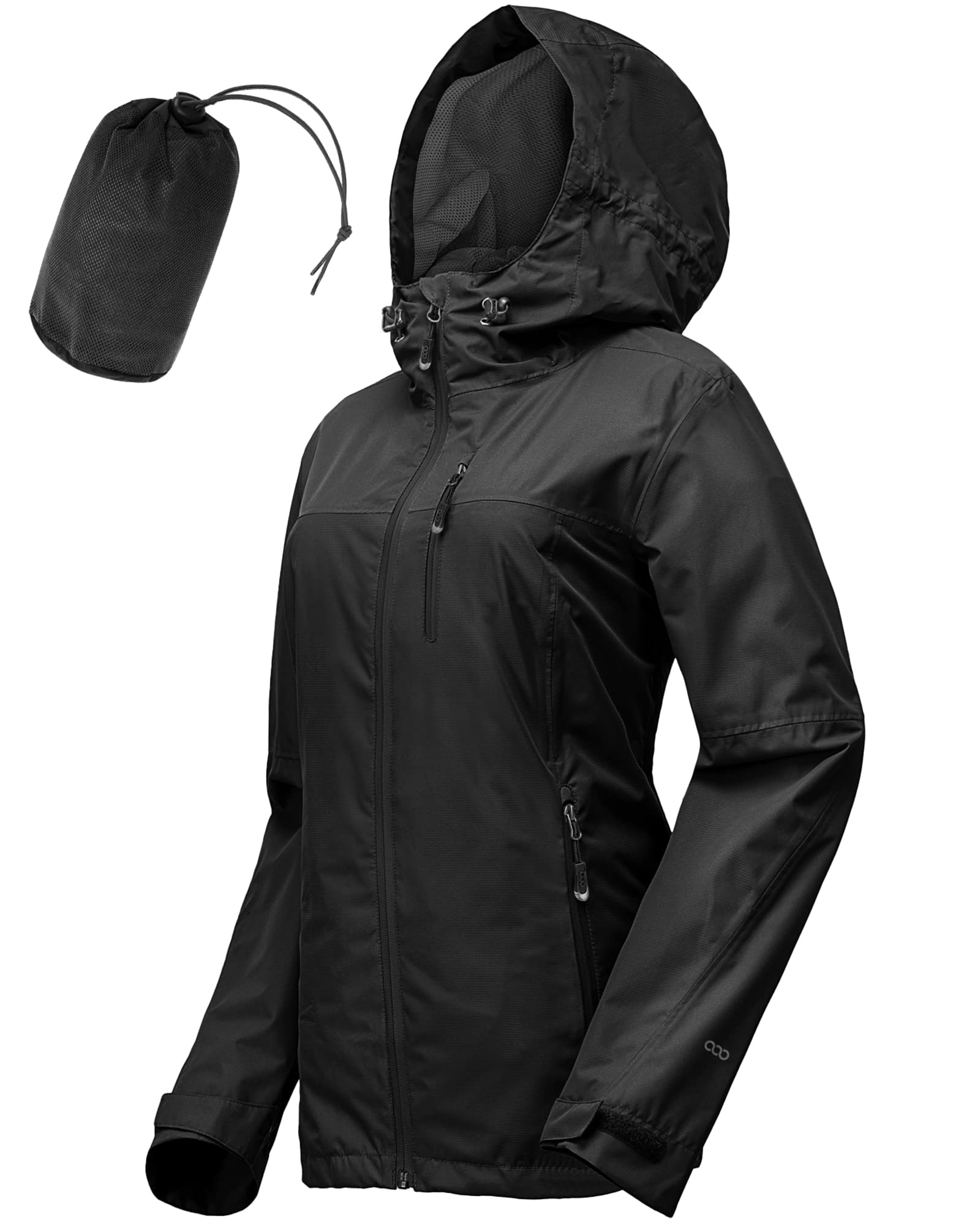 33,000ft Veste de pluie Femmes, imperméable imperméable léger avec manteau respirant emballable à capuche idéal pour la course à pied et à la randonnée(Noir-M)