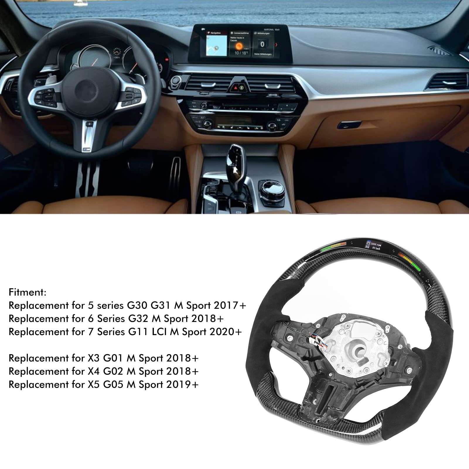 Volante in Carbonio a Forma di D, Sostituzioni del Volante da Corsa Universale, Volante Professionale a Fondo Piatto con Indicatore di Spostamento a LED, Display Dati Dinamici