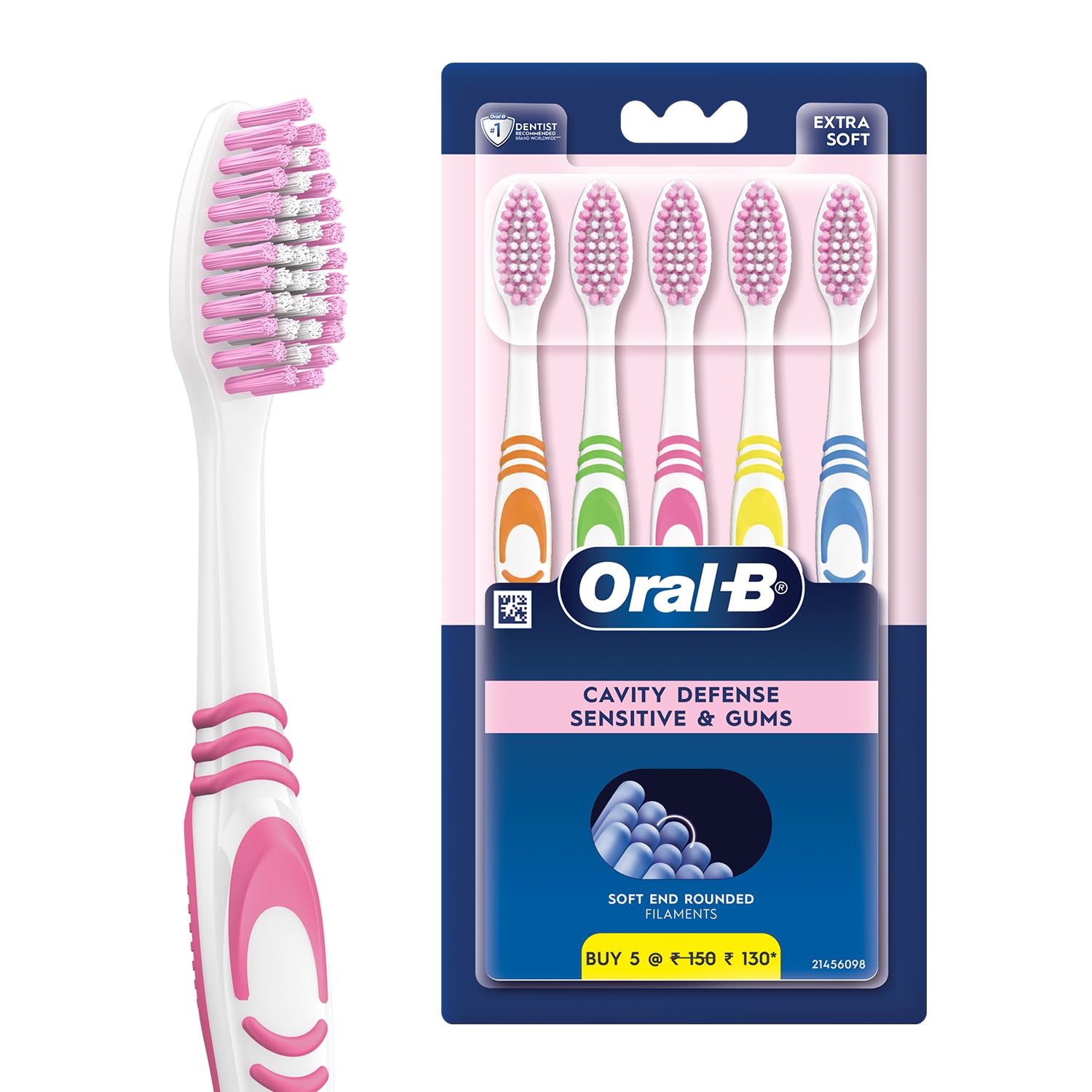 oral b Oral-B Sensitive & Gums Everyday Clean Pack Of 5 Adult Manual Toothbrushes, Multicolored-picture-11