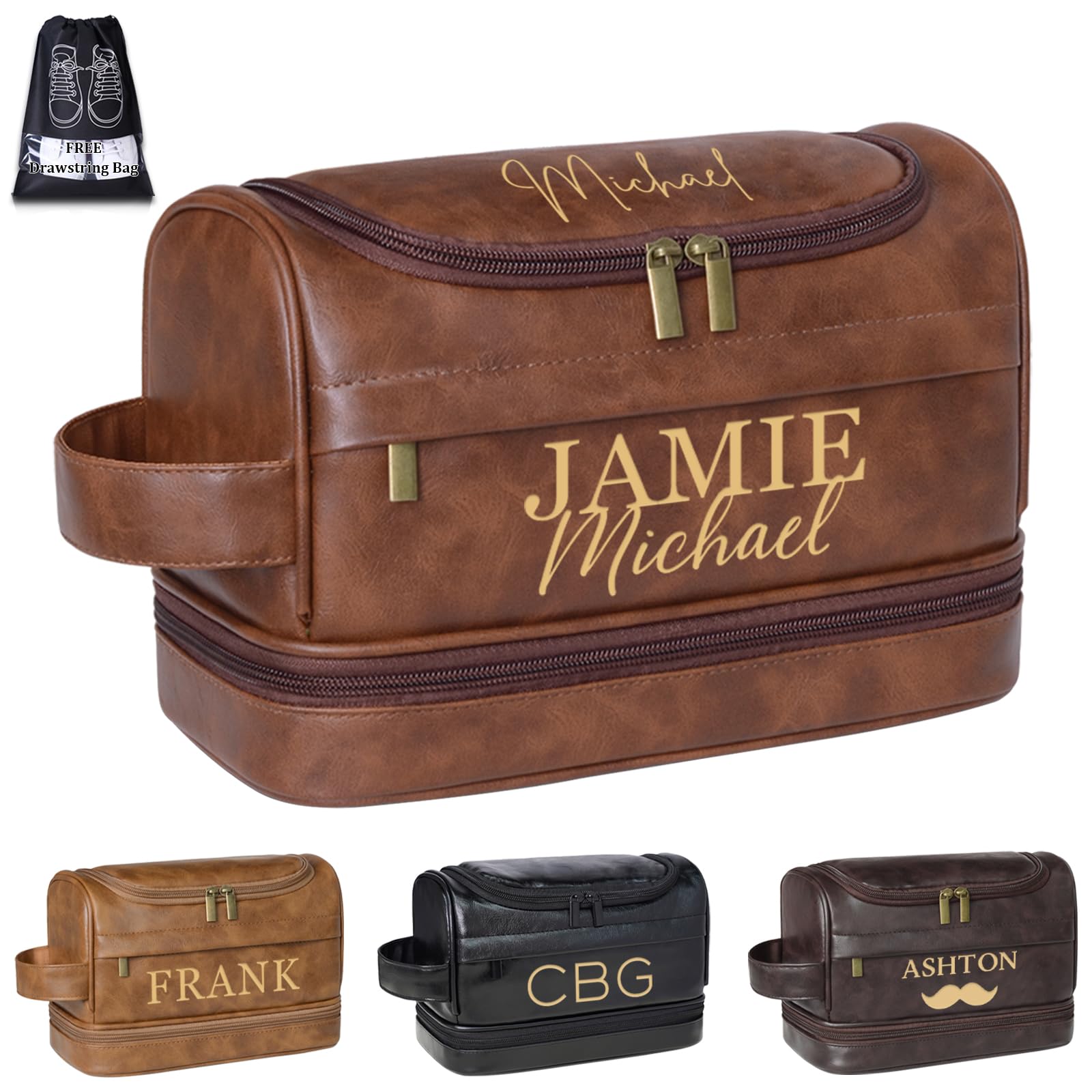 Seozata Personalized Toiletry Bag for Men, Custom Shaving Dopp Kit, Engraved Name Monogram Travel Bag, Gift for Dad, Groomsmen, Son, Husband, Christmas, Birthday, Anniversay, Father's Day, Wedding