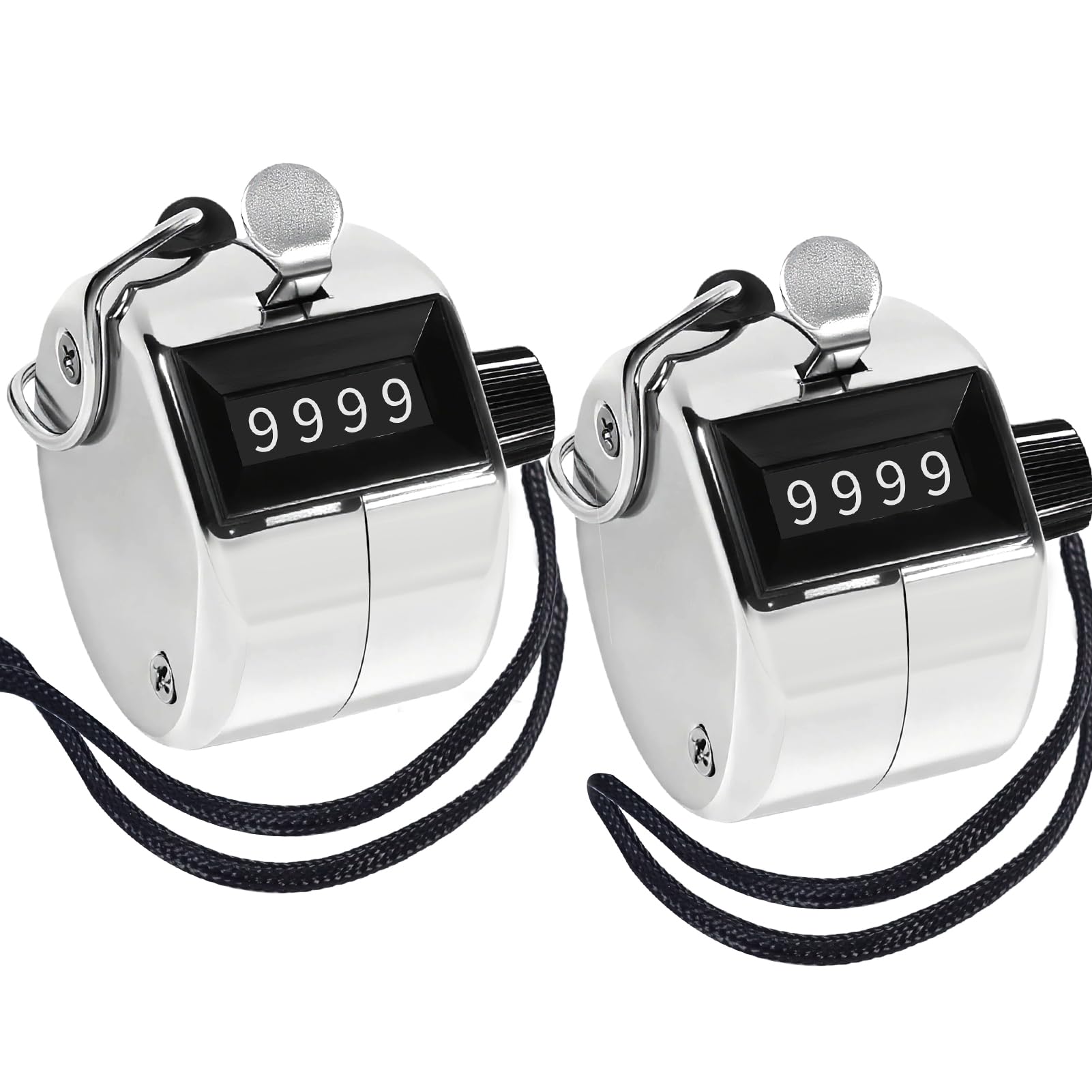Aihoom 2PCS Tally Counter, 4-Digit Clicker Counter, Metal Hand Tally Counters Clicker, Portable Golf Stroke Counter with Lanyard for Counting Golf, Baseball, Inventory, People Counting, Events Count