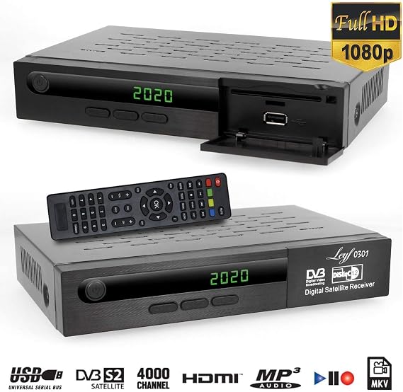 Leyf PVR Satellite Receiver: Digital recording function (HDTV, DVB-S/DVB-S2), HDMI, Scart, 2 USB Ports, Full HD (1080p) [Pre-programmed for Astra, Hotbird and Tursat] + HDMI cable