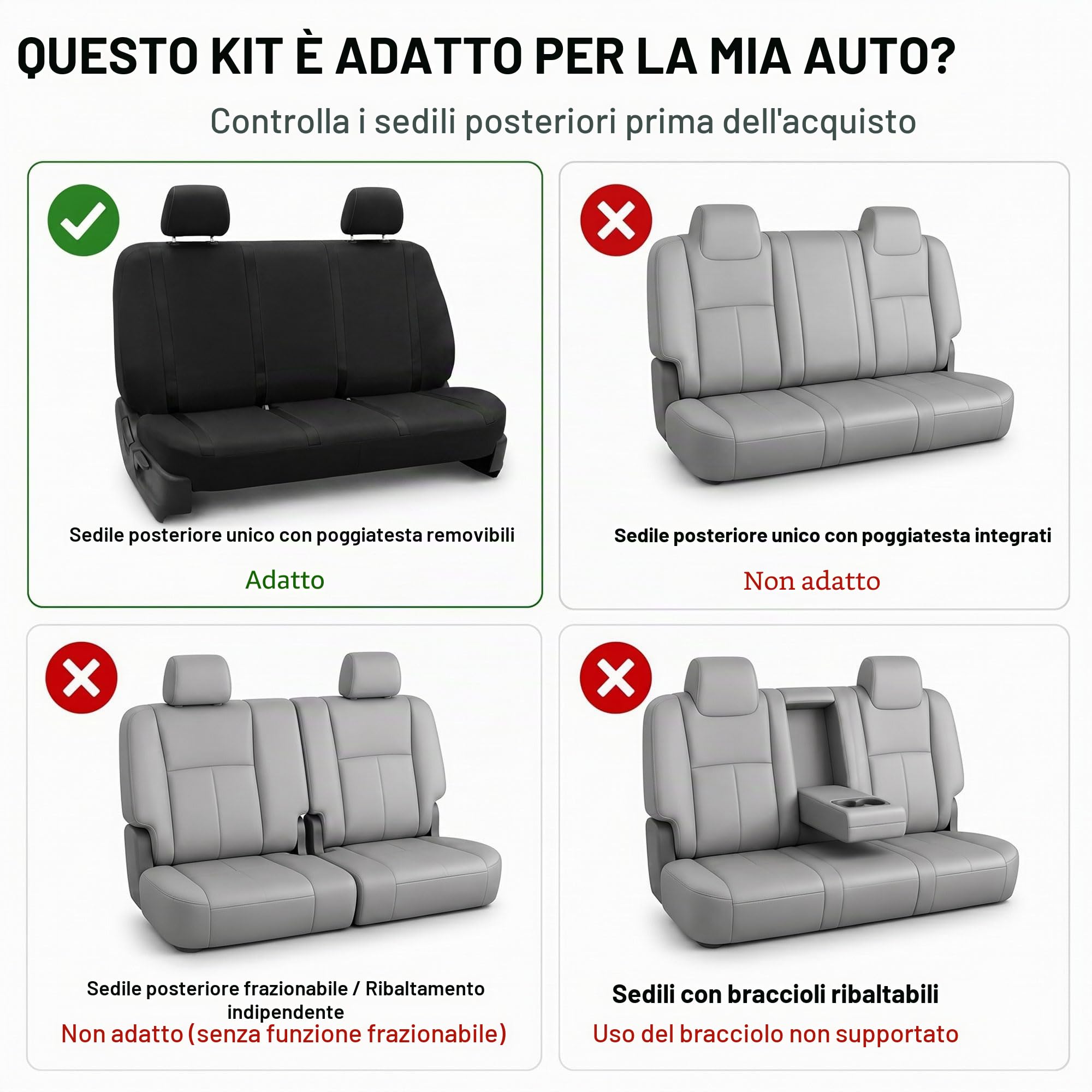 FH GROUP Set di coprisedili posteriori per auto, universali, neri, lavabili, SUV, berlina, furgone