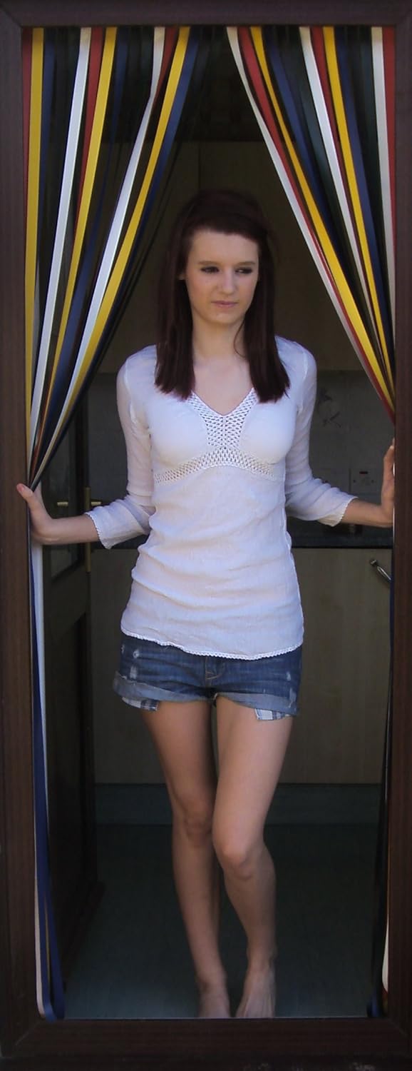 Holland Plastics Original Brand Heavy Duty Bug Strip Blind Complete with Self Adhesive Fitting Hooks for Plastic Door Frames-90Cm Wide. 'Pastel Multi'