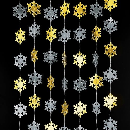 Miniatura 5 de 116 piezas de decoraciones iridiscentes de copo de nieve  Adornos colgantes de Navidad y guirnalda para vacaciones de invierno en el país de las