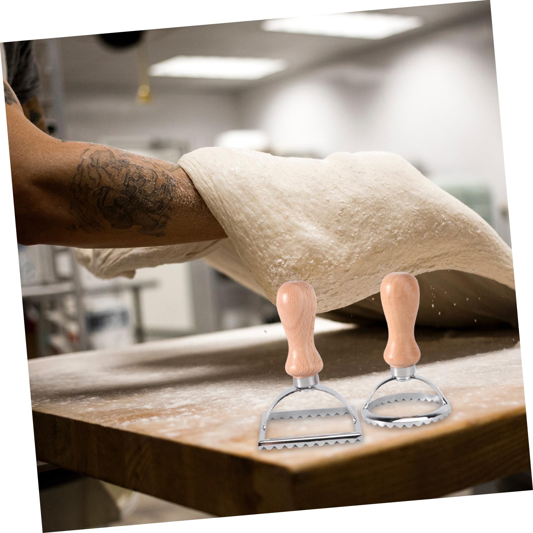 PRETYZOOM 6pezzi Stampo Per Biscotti Pizzo Con Manico Legno Di Utensili Per Pasta e Dolci Rotondo Quadrato Per Cucina e Decorazioni Fai Te