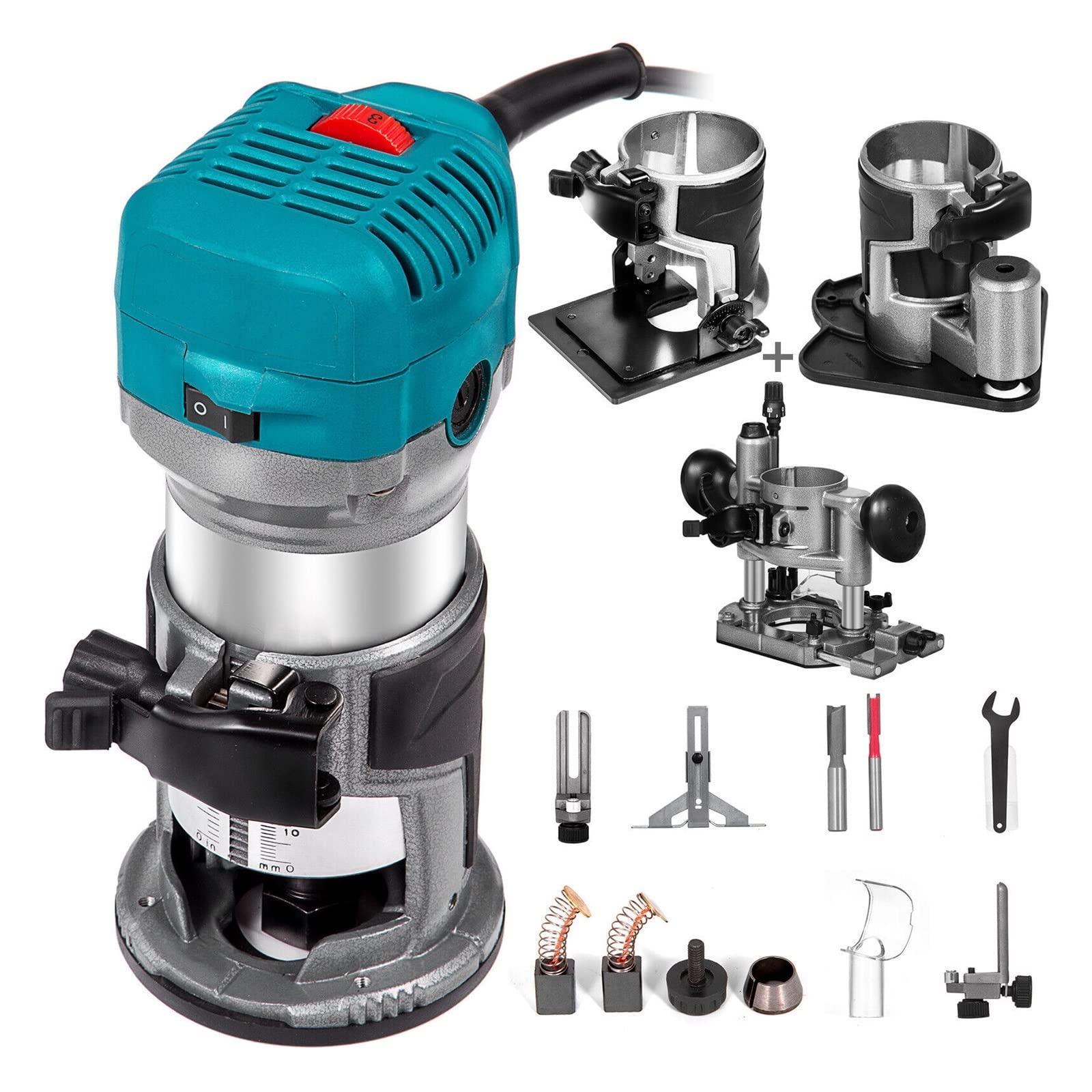 Rsgxlfqzvak 4 Bases-B Woodworking Electric Trimmer Hand Wood Router Machine Power Carpentry Tools For Trimming Slotting Milling Grooving Carving(4 Bases-B)