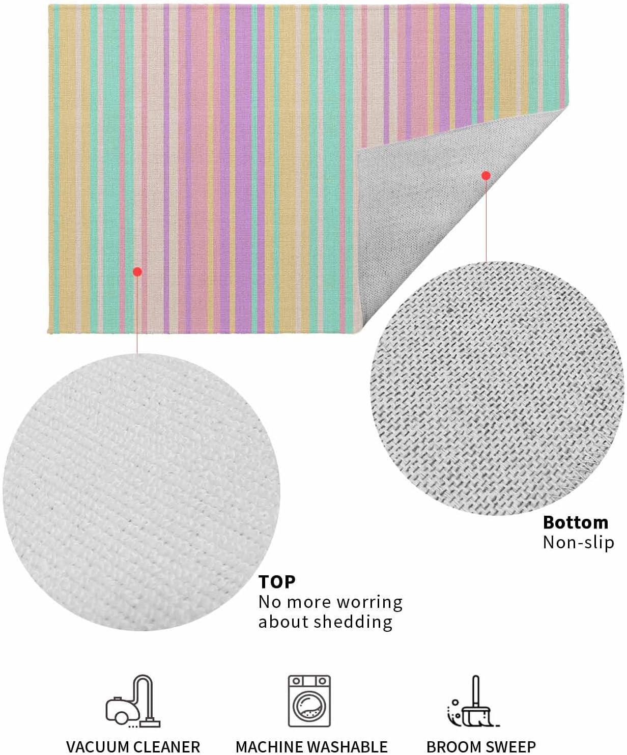 Indoor Door Mat, Pastel Colors Vertically Striped Absorbent Entrance Mat Doormat Low Profile Floor Mats for Front Back Door Entryway 24x36in Modern Vintage Linen