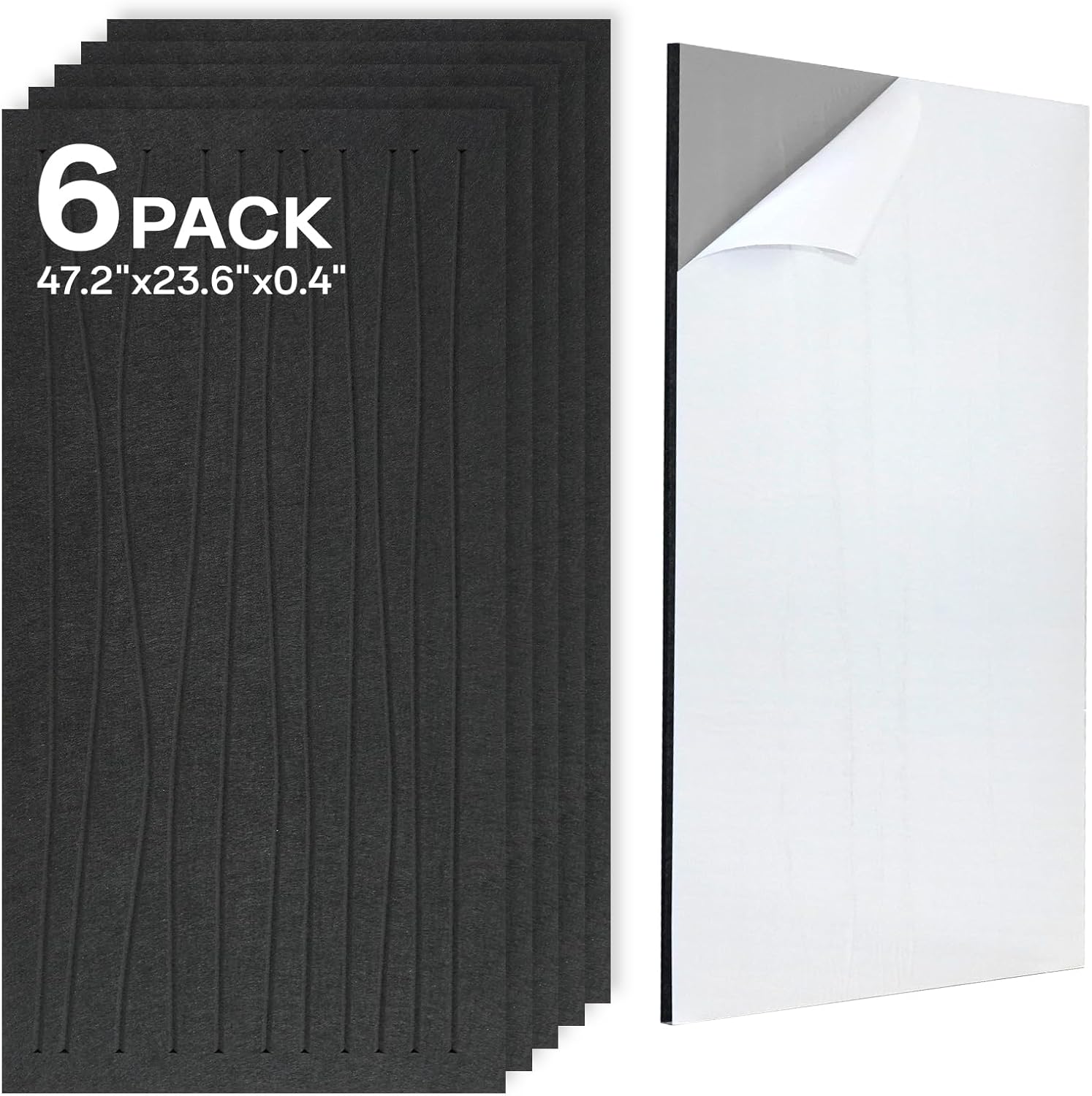 Acoustic 6 Pack Sound Absorbing Shape Cutting Panels, 47.2” x 23.6” x 0.4” Self-Adhesive Noise Reduction Wall Panels for Office, Home Theater, Recording Studio(Black)