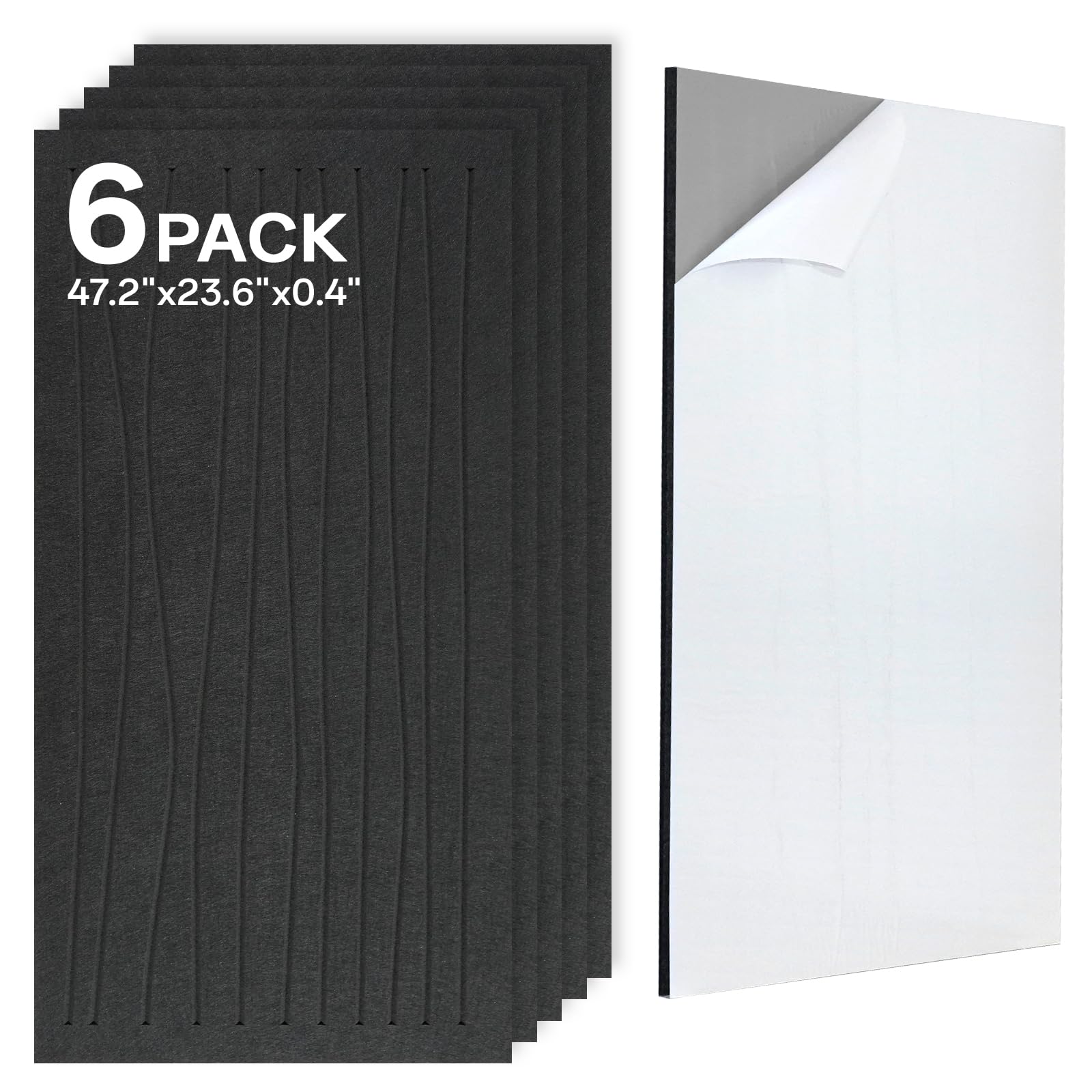 Keemute Acoustic 6 Pack Sound Absorbing Shape Cutting Panels, 47.2” x 23.6” x 0.4” Self-Adhesive Noise Reduction Wall Panels for Office, Home Theater, Recording Studio(Black)