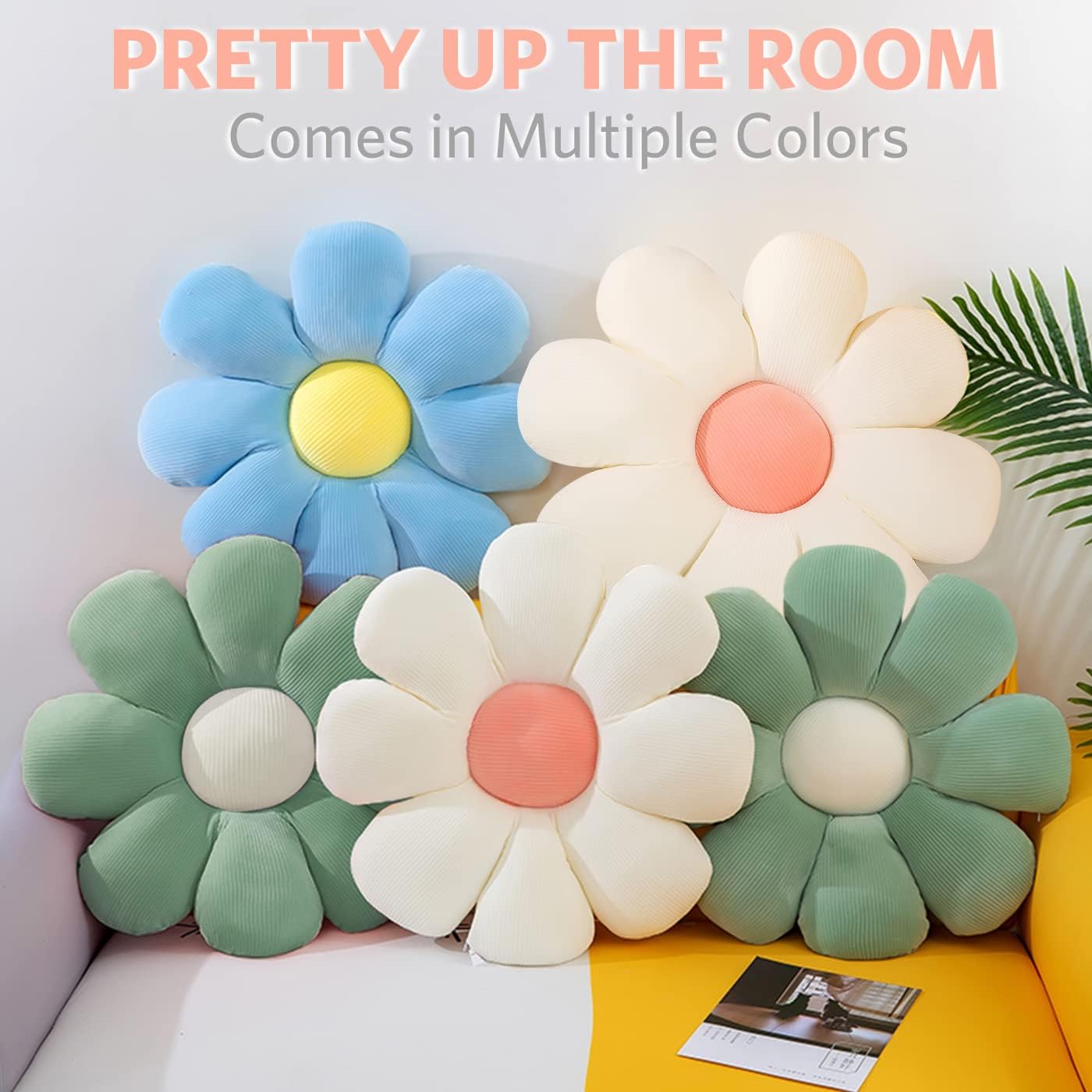 Flower Pillow, Daisy Throw Pillows, 21.6" Cute Shaped Pillow Seating Cushion, Aesthetic Decorative Pillows for Sofa Couch Bed Room Décor,White