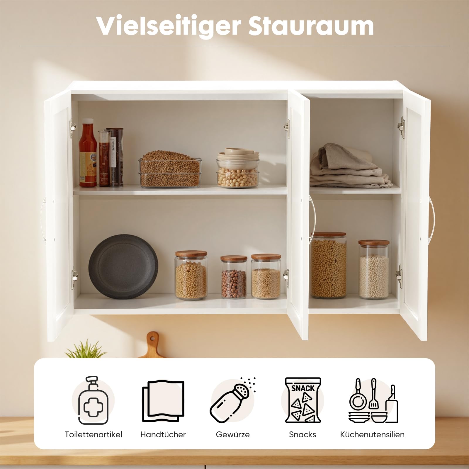 Sweetcrispy Hängeschrank Badezimmer, schmaler Wand-Organizer mit verstellbaren Regalböden, für Bad/Küche/Waschraum/Flur, Weiß, 90x30x60cm