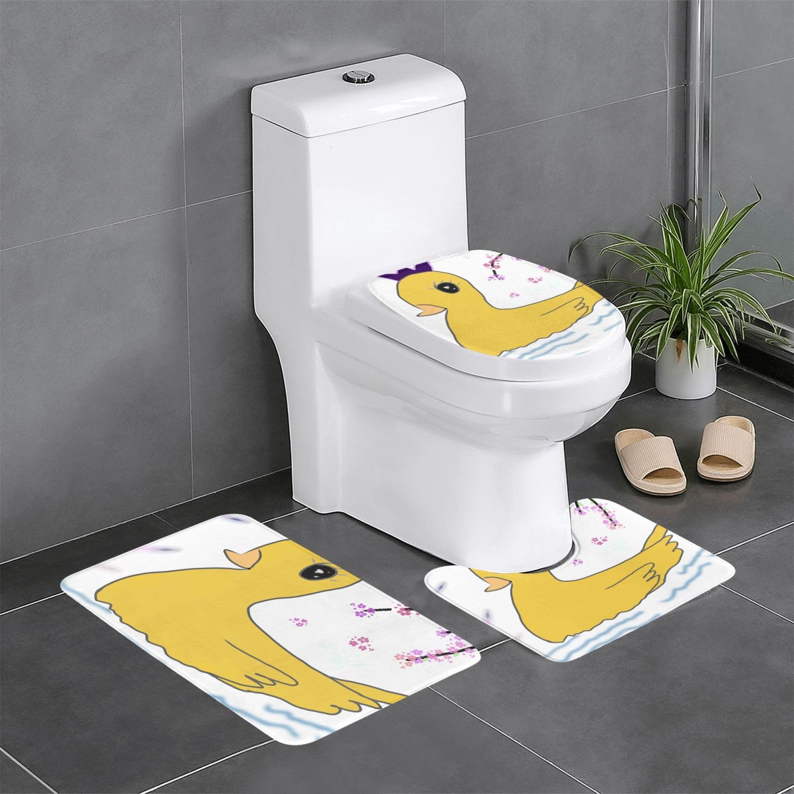 Tapis de salle de bain antidérapants 61x40,6 cm rectangulaire U O motif canard jaune