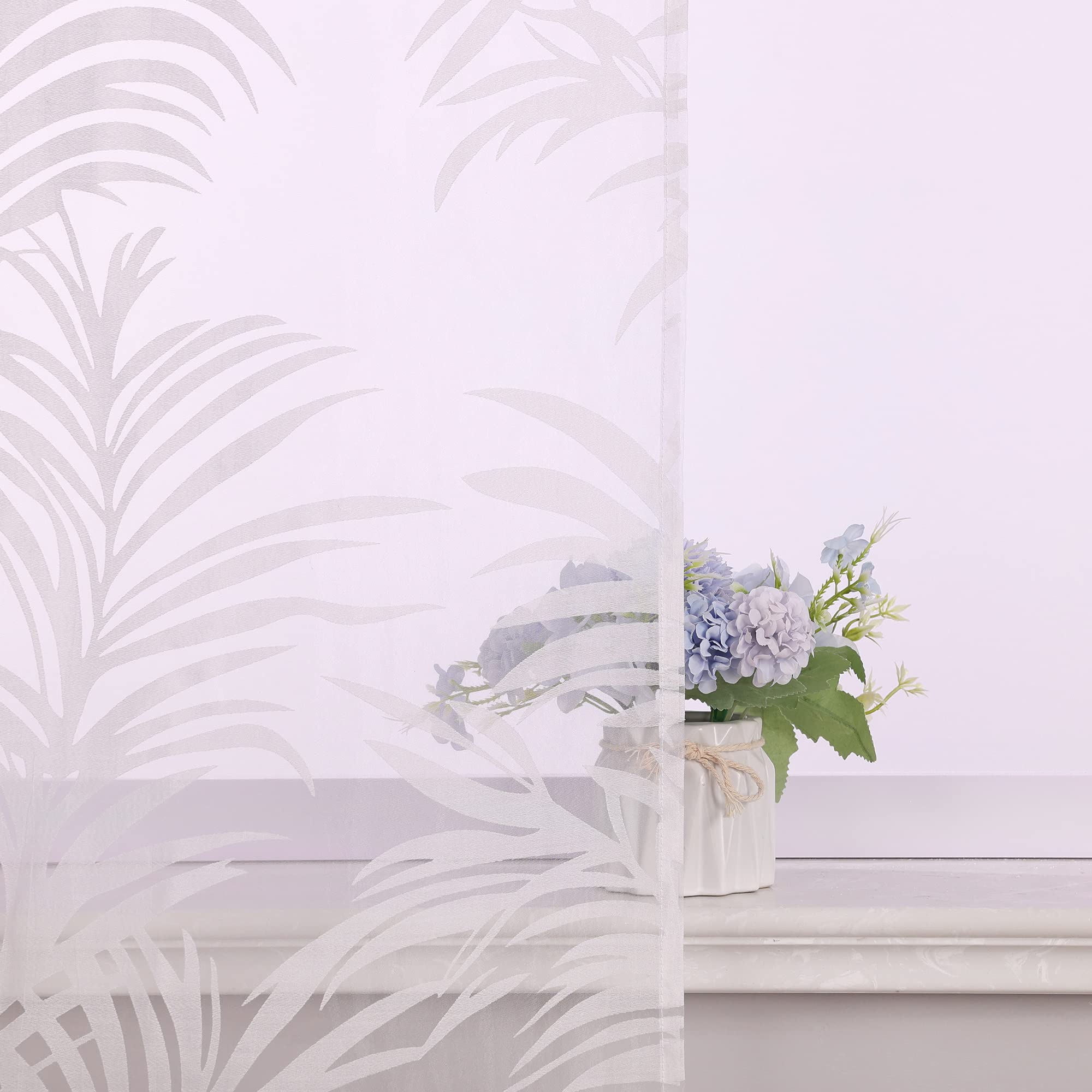 Sheer Ausbrenner Schiebegardinen Panel-Set 2 Vorhänge mit Band Schiebegardinen mit Band Transparente Vorhänge Weiß #1 BxH 57x145cm 2 Stücke