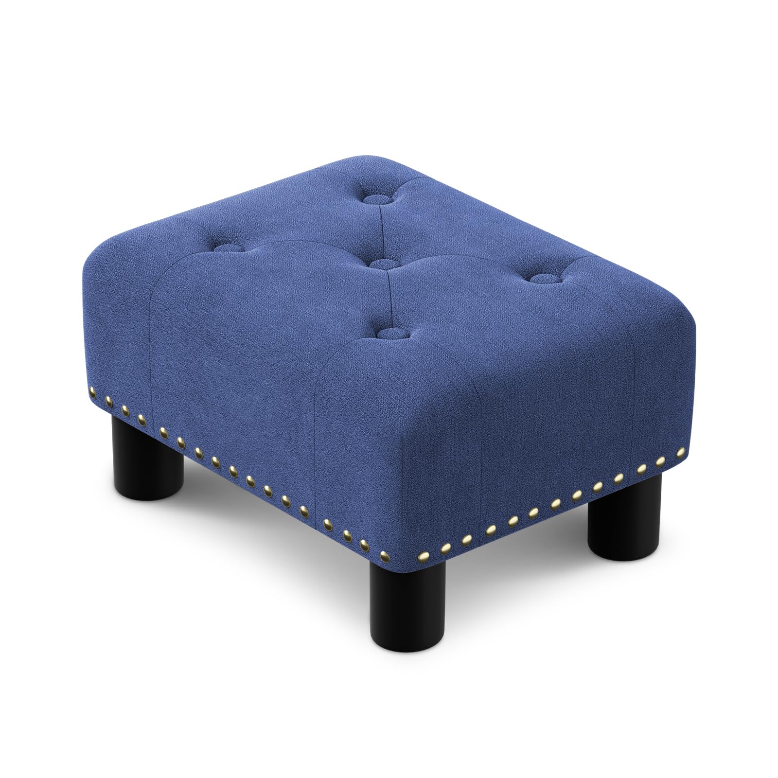 Athena Collection Small Ottoman Foot Rest with Legs, Linen Fabric Ottoman Foot Stool with Soft Padded seat, Square Footstool FootRest for Living Room,