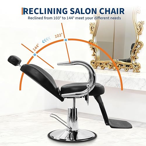 Miniatura 4 de Garvee Silla de salón para estilista, silla reclinable giratoria de 360 con reposacabezas ajustable, bomba hidráulica resistente, silla de