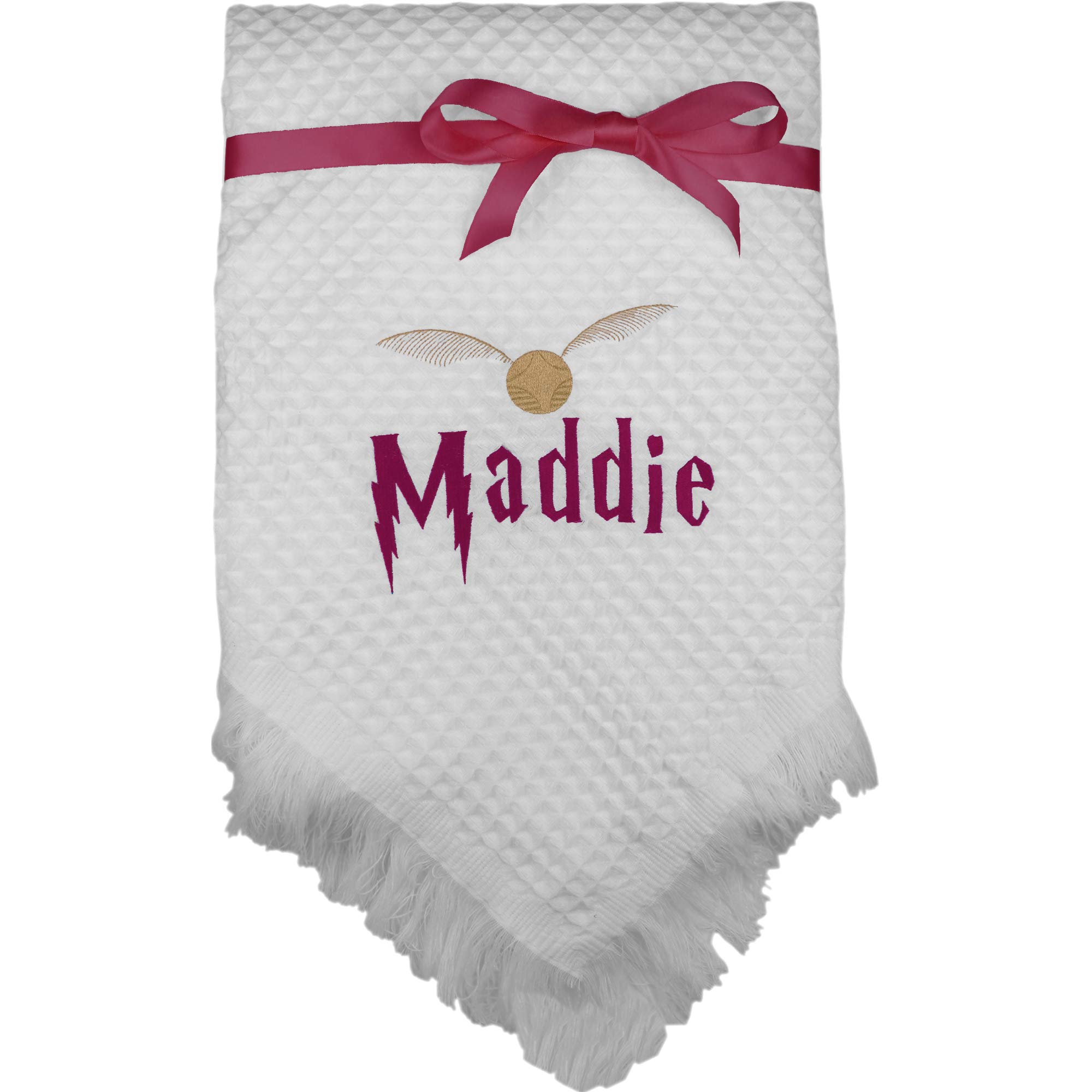 Personalised Magical Wizard Shawl Blanket with Name Embroidery (Burgundy & Gold)