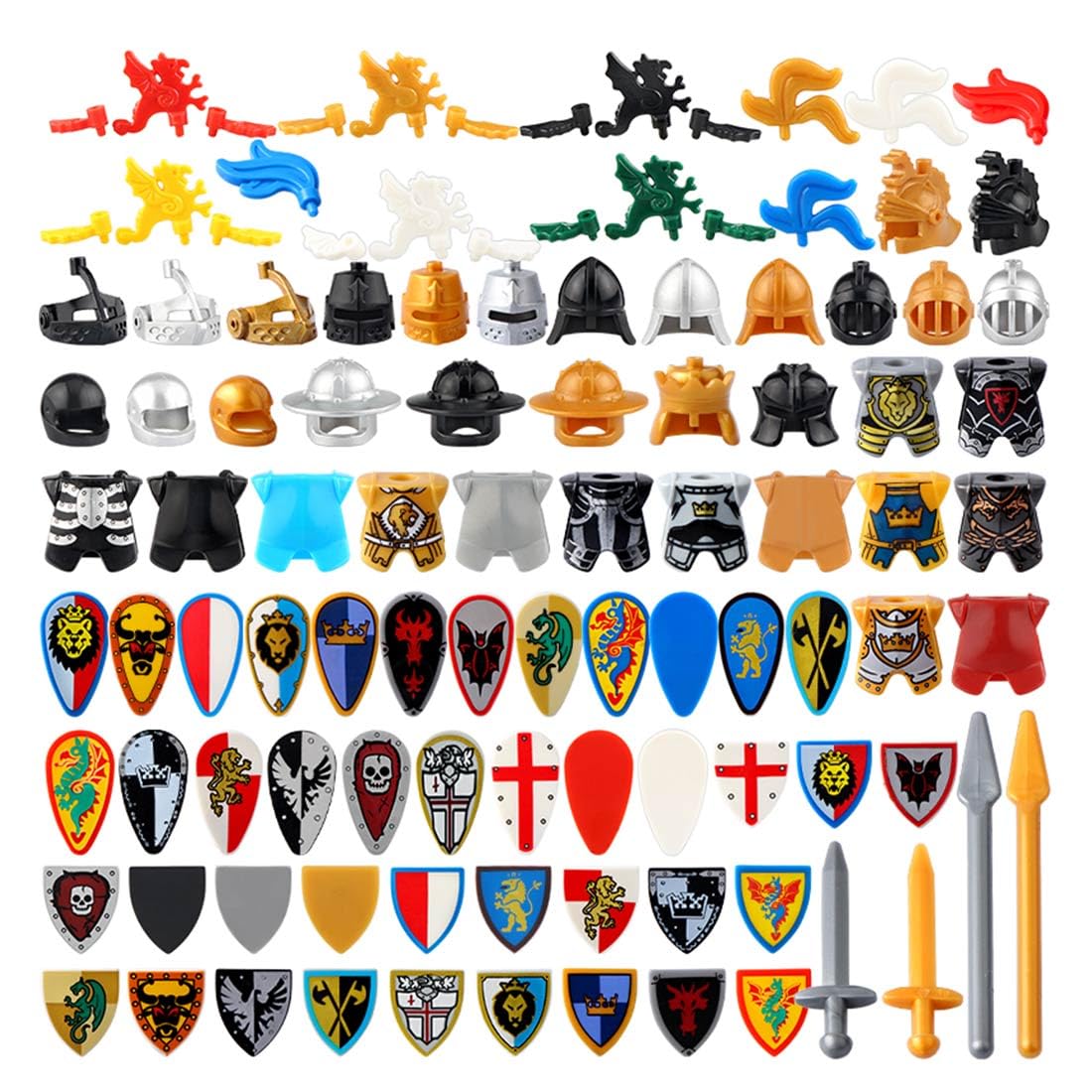 Medieval Weapon Accessories Kit - 60 Piece Pack with Shield, Compatible with Major Brands