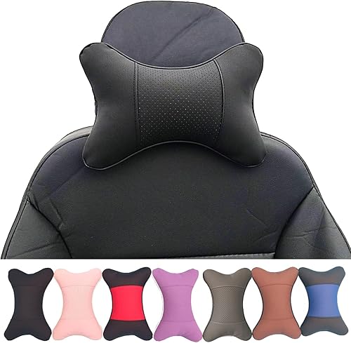Almohadas cervicales para el cuello del automóvil, paquete de 2 almohadas cervicales de piel sintética para viajes, almohadas rellenas de fibra