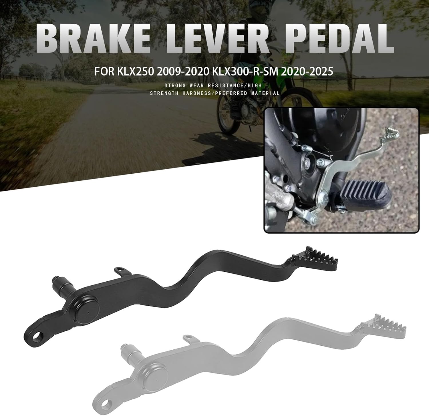 Motorcycle Rear Brake Lever Foot Pedal Compatible with Kawasaki KLX250 2009-2020 KLX300 KLX300R KLX300SM 2020-2025(Black)