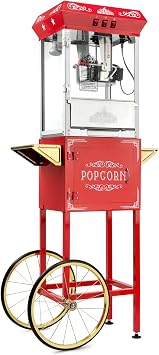 Olde Midway Vintage Style Popcorn Machine Maker Popper with Cart and 8-Ounce Kettle - Red