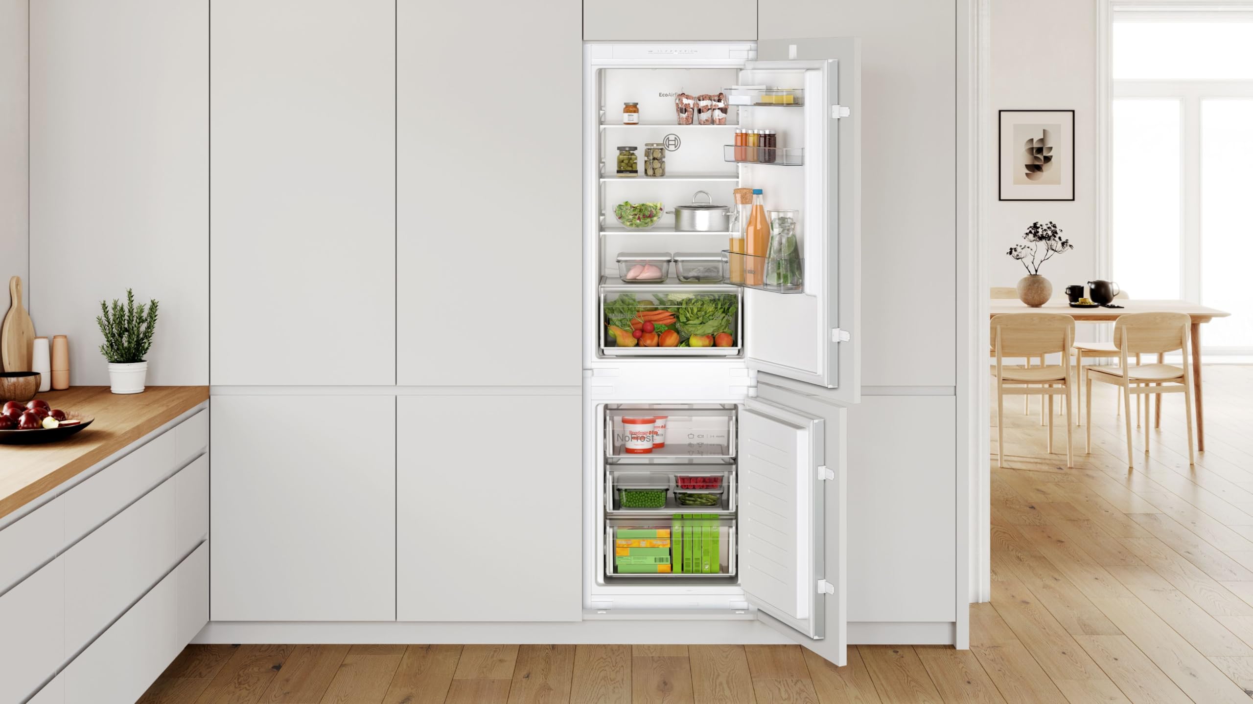 Bosch Serie 2 Kühl-Gefrier-Kombination 177.2 x 54.1 cm NoFrost KIN86NSE0 | Made in Germany, Nie wieder abtauen, MultiBox XXL Frischhalteschublade, BigBox für großes Gefriergut, helle LED Beleuchtung