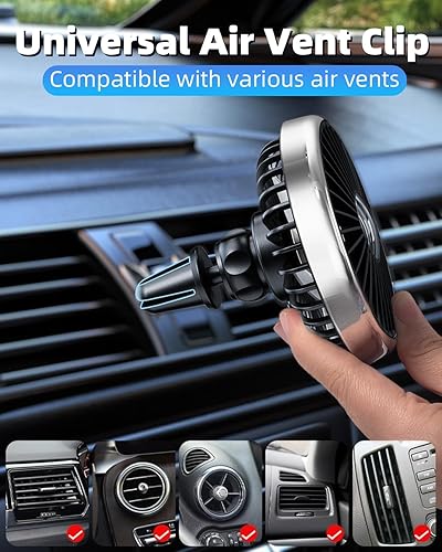 Miniatura 7 de Ventilador USB de ventilación de coche para rejillas de ventilación montado con luz colorida, ventiladores de clip giratorios de 360 que soplan aire