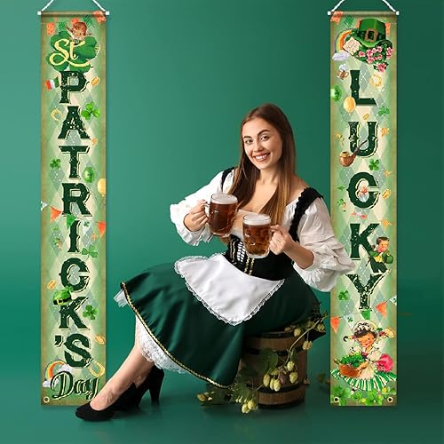 Miniatura 3 de Cartel de porche de San Parker suministros vintage de San Patricio estilo retro pancarta de bienvenida para puerta delantera de la suerte para