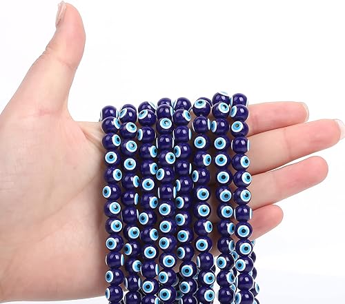 50 cuentas esféricas de vidrio contra el mal de ojo, cuentas sueltas de ojo de diablo de 0.315 pulgadas para hacer joyas de bricolaje (azul oscuro)