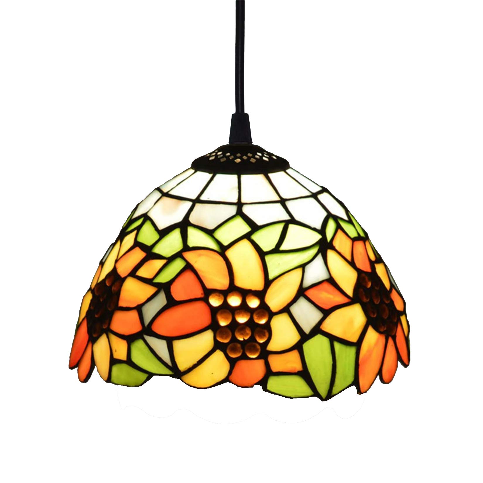 Lustre Retro E27 110-240V avec Abat-Jour de 20 cm en Vitrail