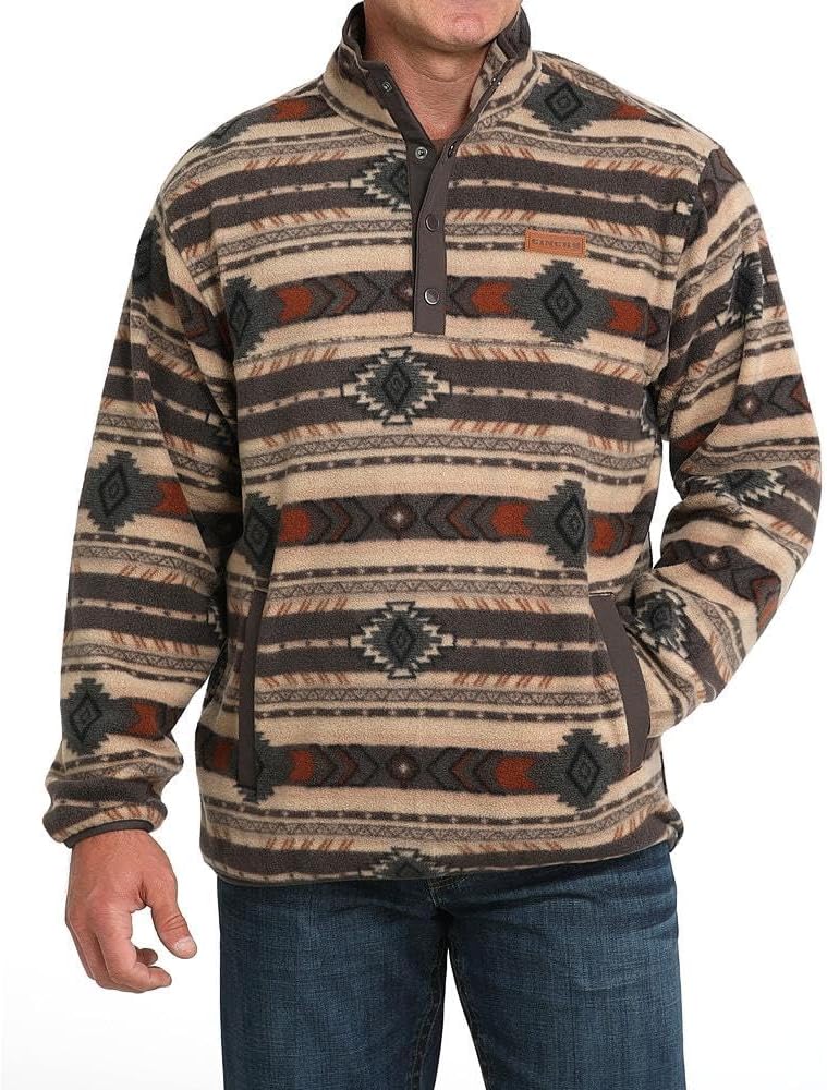 Cinch Men's Brown Aztec Fleece Pull Over