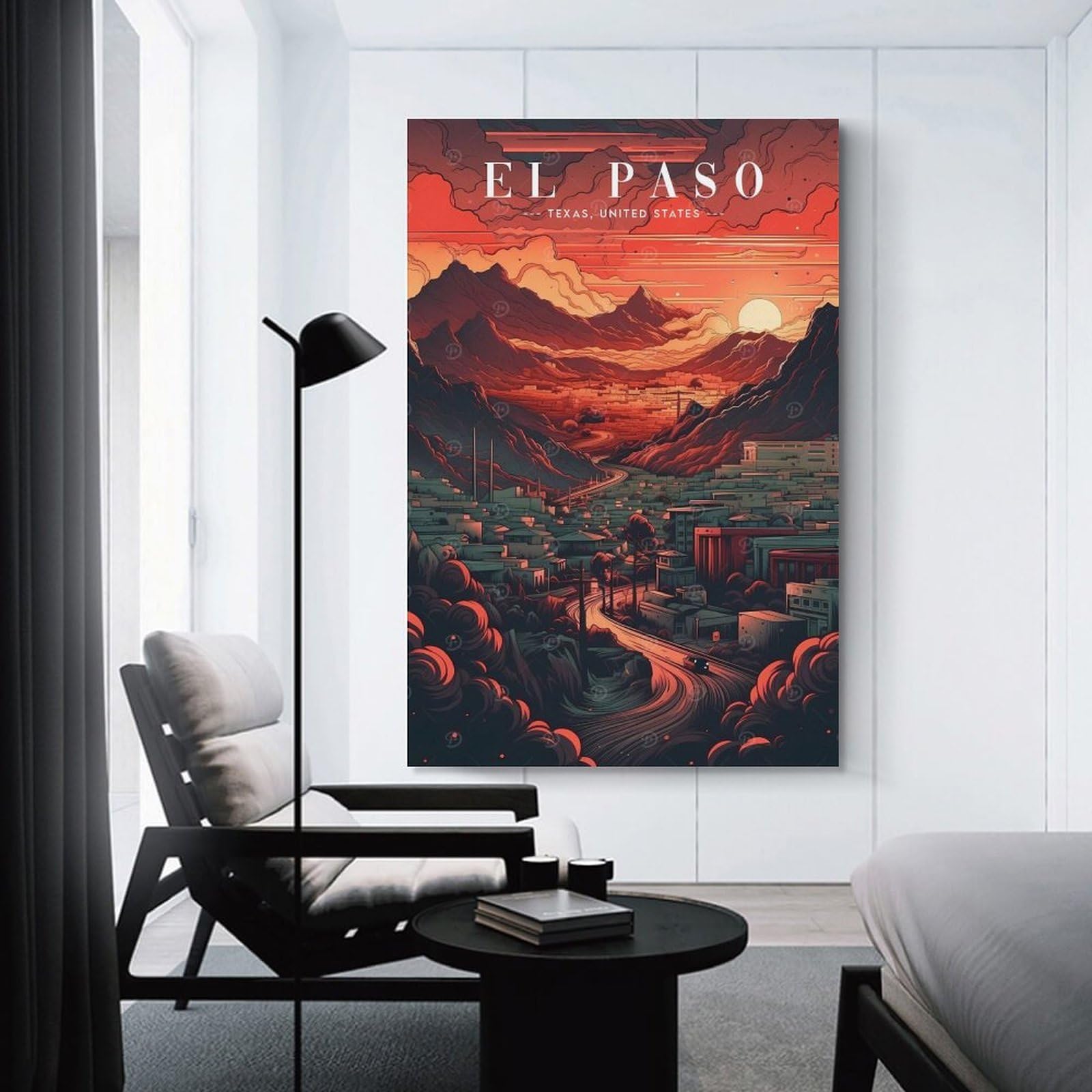 Junmoney Canvas Wall Art El Paso Skyline Cityscape, 20x30inch(50x75cm), for Lounge Decor, Bedroom Walls Or Flats, A Home Accent with Warm Character