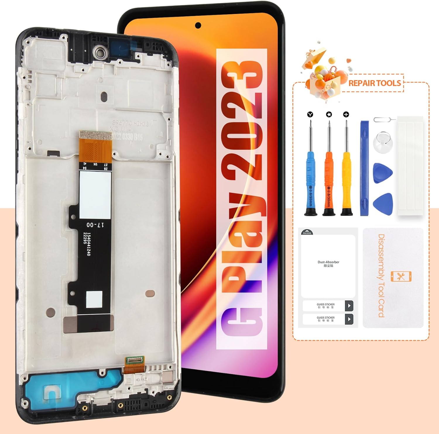 Screen for Motorola Moto G Play 2023 Screen Replacement for Moto G Play 2023 LCD Screen XT2271-1, XT2271-3, XT2271-5 Touch Display Digitizer Assembly Repair Parts(Black with Frame)