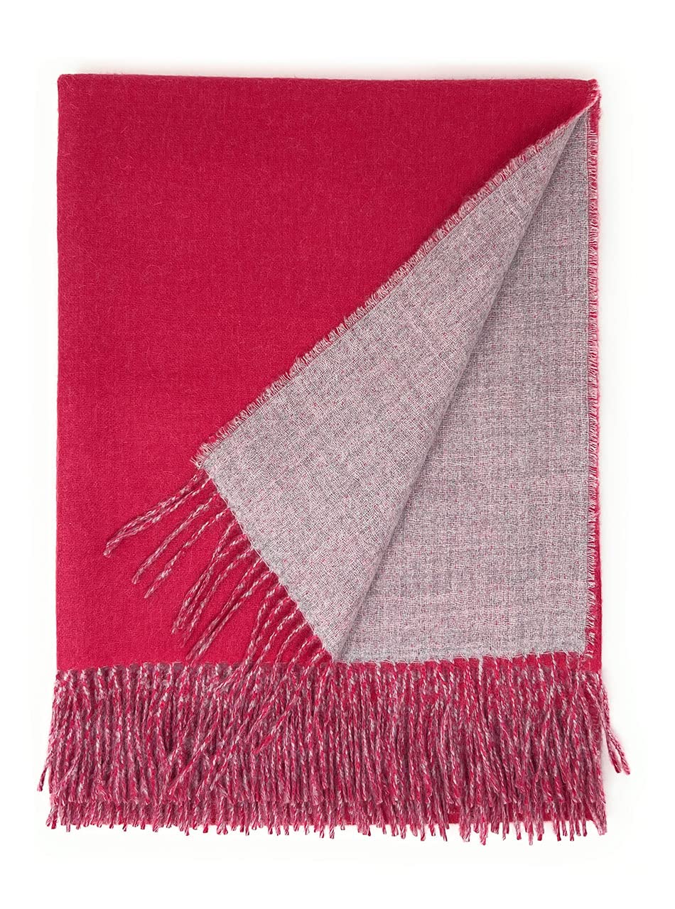 Alpaca Home100% Baby Alpaca Wool Sofa Throw Blanket - Two Sided, Hypoallergenic & Dye Free - Perfect for Snuggling (Pink Lotus / Granite)