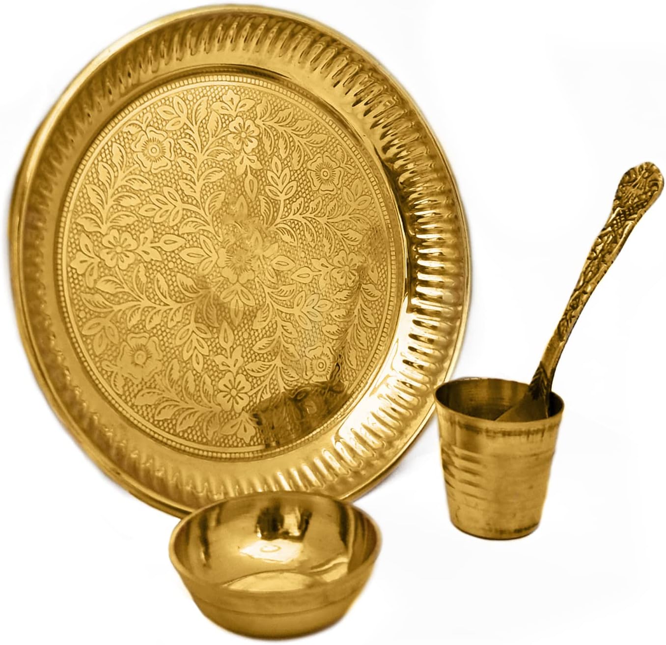 Satvik Brass 4 Pc Bhog Thali Set for Laddu Gopal with Glass, Bowl and Pooja Spoon for Home and Temple Kanha Ji Bhog Plate Set (Large) image 4