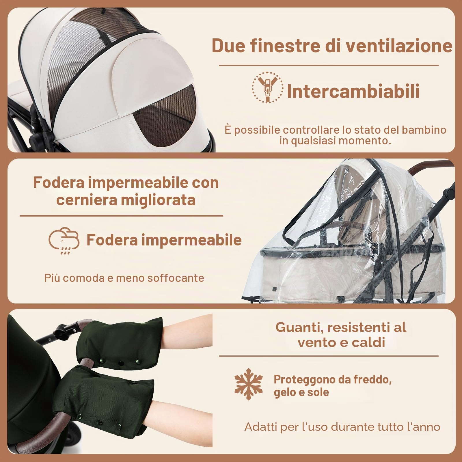 Zkiprm Passeggino 3 in 1, Sistema di Viaggio Con Seggiolino Auto, Carrozzina e navicella, Braccioli Regolabili, Copertura antipioggia, Zanzariera, Guanti, Telaio in alluminio,Per bambini da 0 a 4 anni