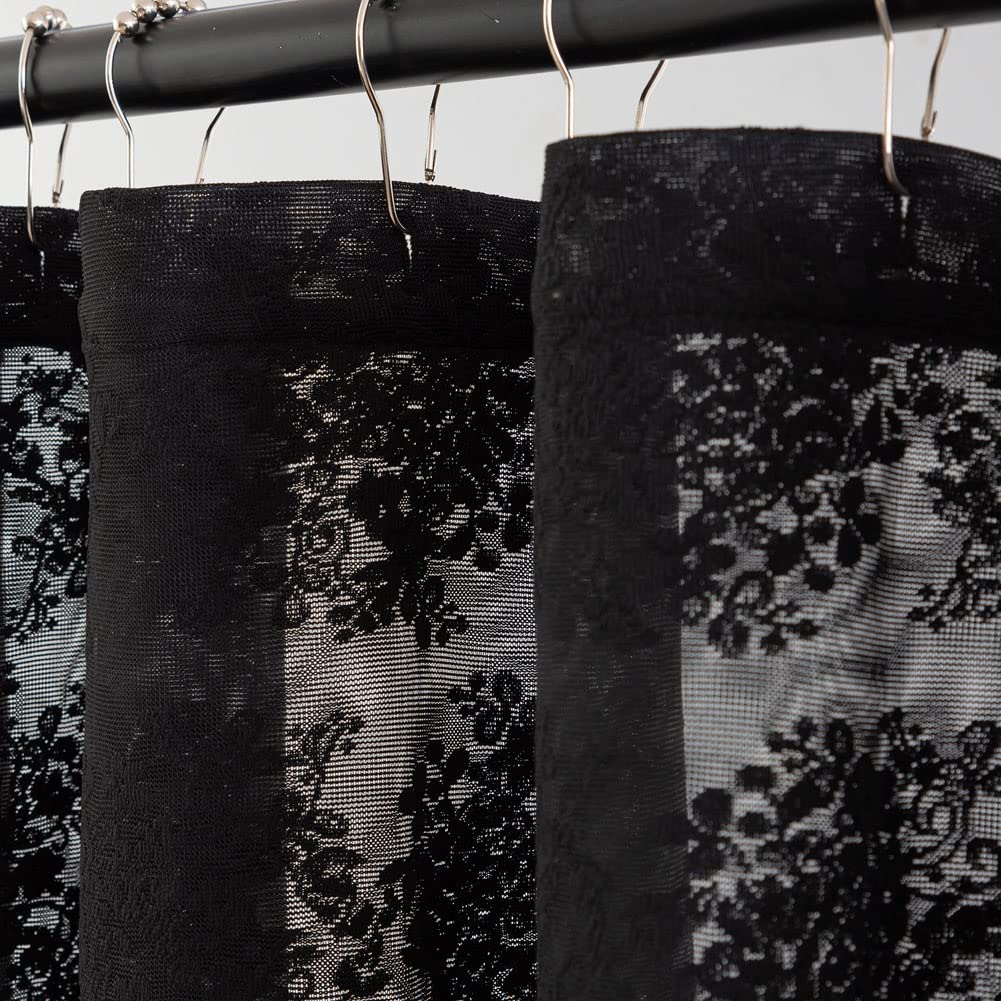 YJ YANJUN Black Lace Shower Curtain with Attached Valance, Luxury Vintage Sheer Gothic Halloween Bathroom Decor - Image 2