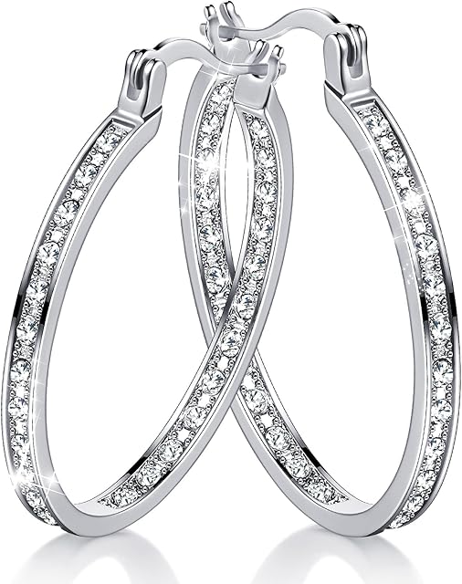 Diamond Hoop Earrings for Women Glitter Rhinestone Round Earrings Crystal Hoop Earrings Loop Earrings for Women Cute Luxury Hoop Bling Earrings for Girls Women