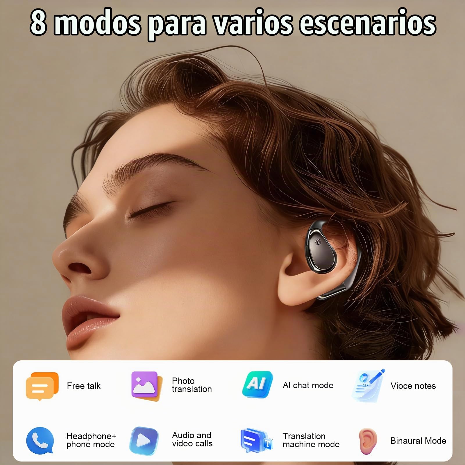 AI Auriculares Traductor en Tiempo Real, 8 Modos Traducción con 164 Idiomas, Bluetooth 6.0 & Pantalla LED, 4 en 1 Open Ear AI Auriculares Traductores para Viajes Negocios, Aprendizaje