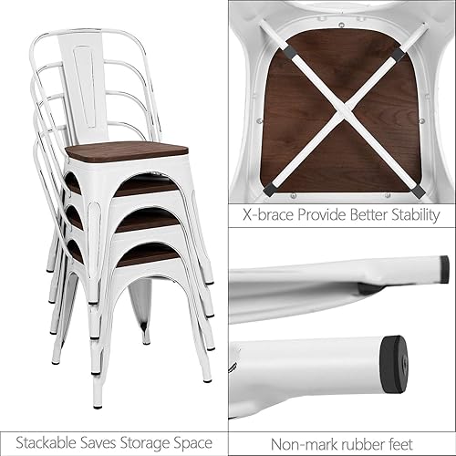 Miniatura 4 de Furmax Sillas de comedor de metal con asiento de madera, para uso en interiores y exteriores, apilables, elegantes, para comedor, bistró, cafetería