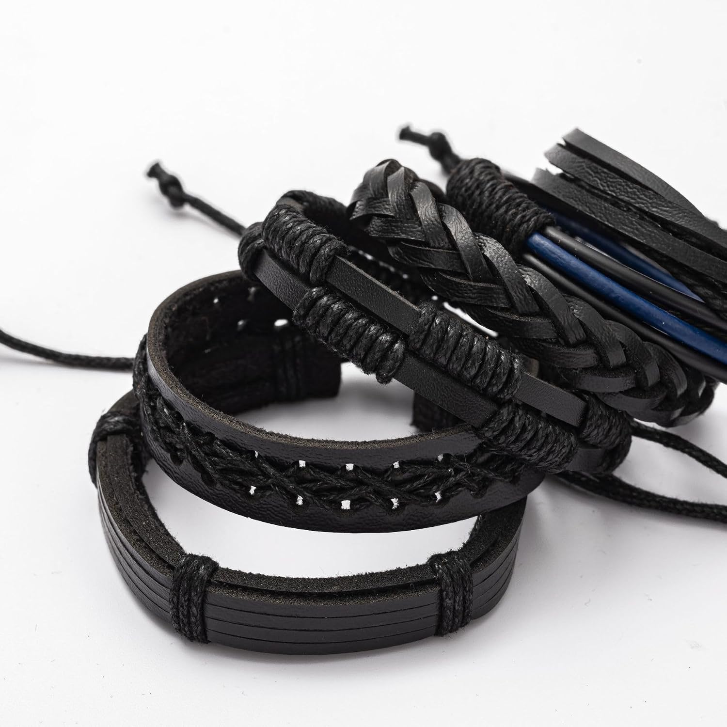 PINKPIN Adjustable Braided Leather Bracelets for Men Women Wrap Cuff Bracelet Cords Ethnic Tribal Handmade Wrap Wristband Bracelets Set