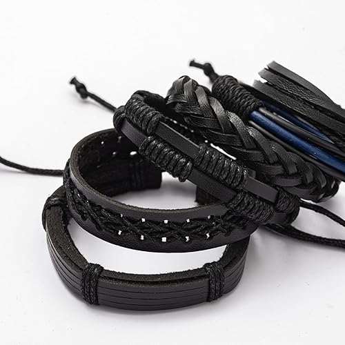 Miniatura 6 de PINKPIN Adjustable Braided Leather Bracelets for Men Women Wrap Cuff Bracelet Cords Ethnic Tribal Handmade Wrap Wristband Bracelets Set