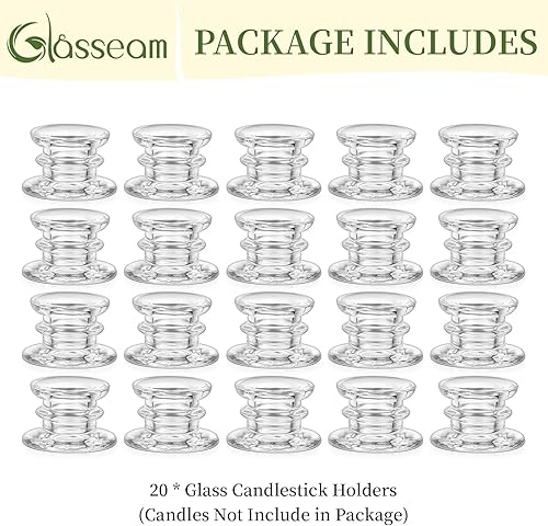 Miniatura 8 de Glasseam Candelabros cónicos de vidrio 20 portavelas cónicos transparentes a granel moderno pequeño candelabro corto para centro de mesa, boda,