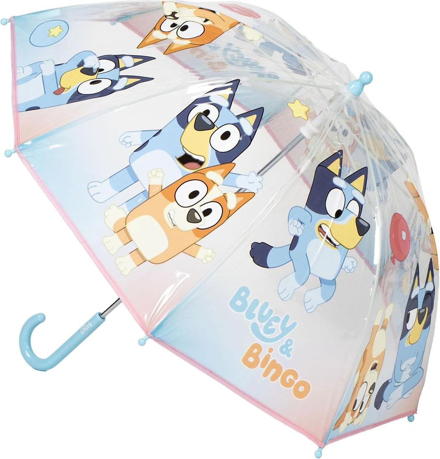 Bluey Poe Bulle Manual Umbrella, Kids Umbrella with Clear Dome Design, Strong and Safe with Bluey Illustrations