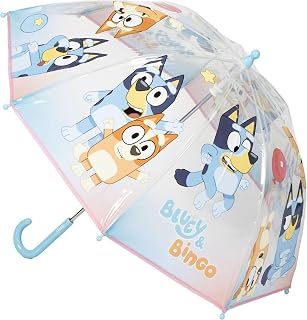 Paraguas Manual Poe Burbuja Bluey – Paraguas Infantil Transparente con Diseño Oficial de Bluey, Apertura Manual de Seguridad y Cúpula de Alta Protección para Niños en Días de Lluvia